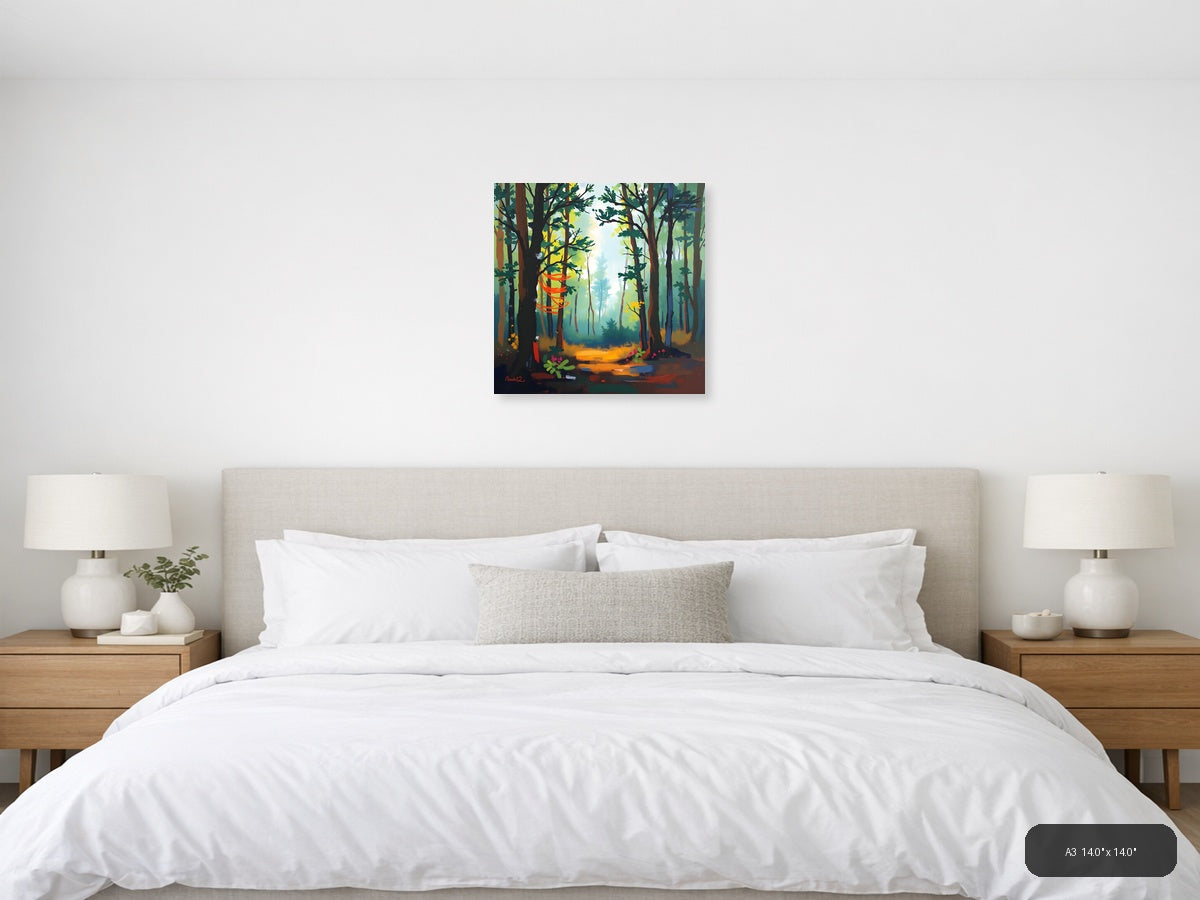 Abstract Forest Path with Orange Light - Modern Wall Art — A3 / Bedroom