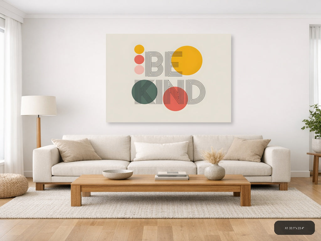Be Kind Line Art Abstract Circles Wall Art — A1 / Living Room