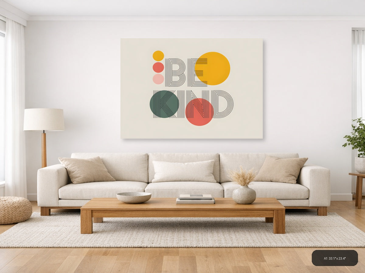 Be Kind Line Art Abstract Circles Wall Art — A1 / Living Room