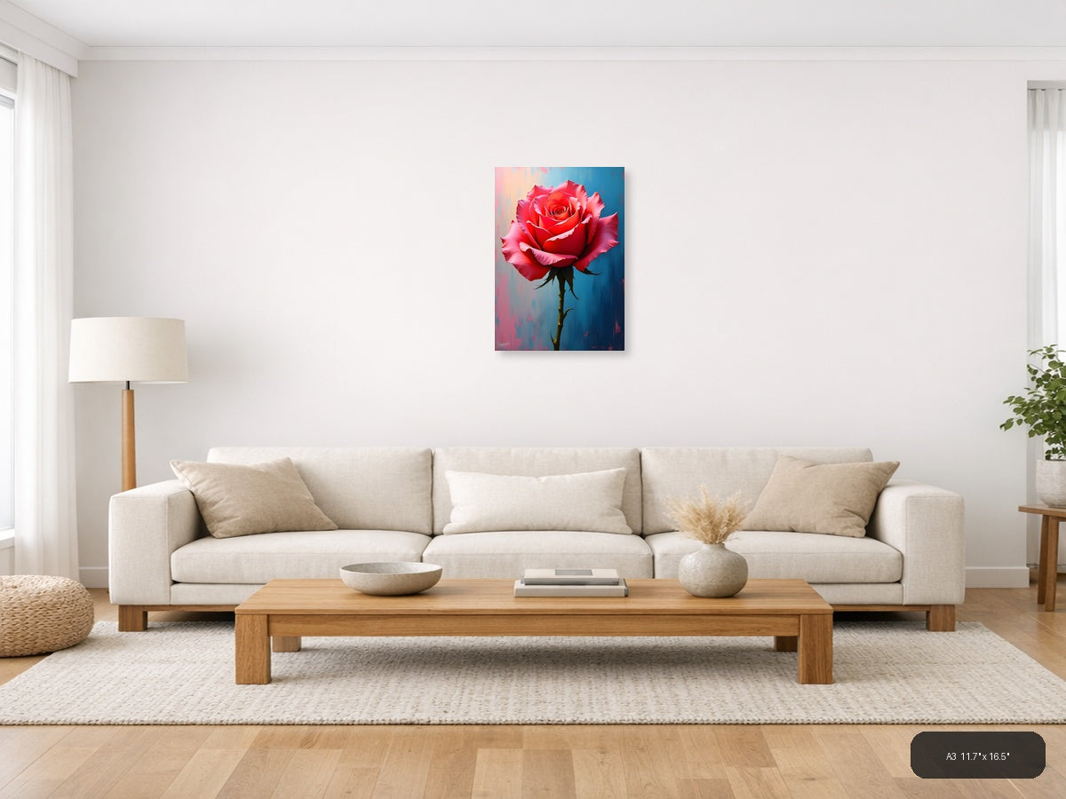 Red Rose Abstract Modern Painting Wall Art — A3 / Living Room