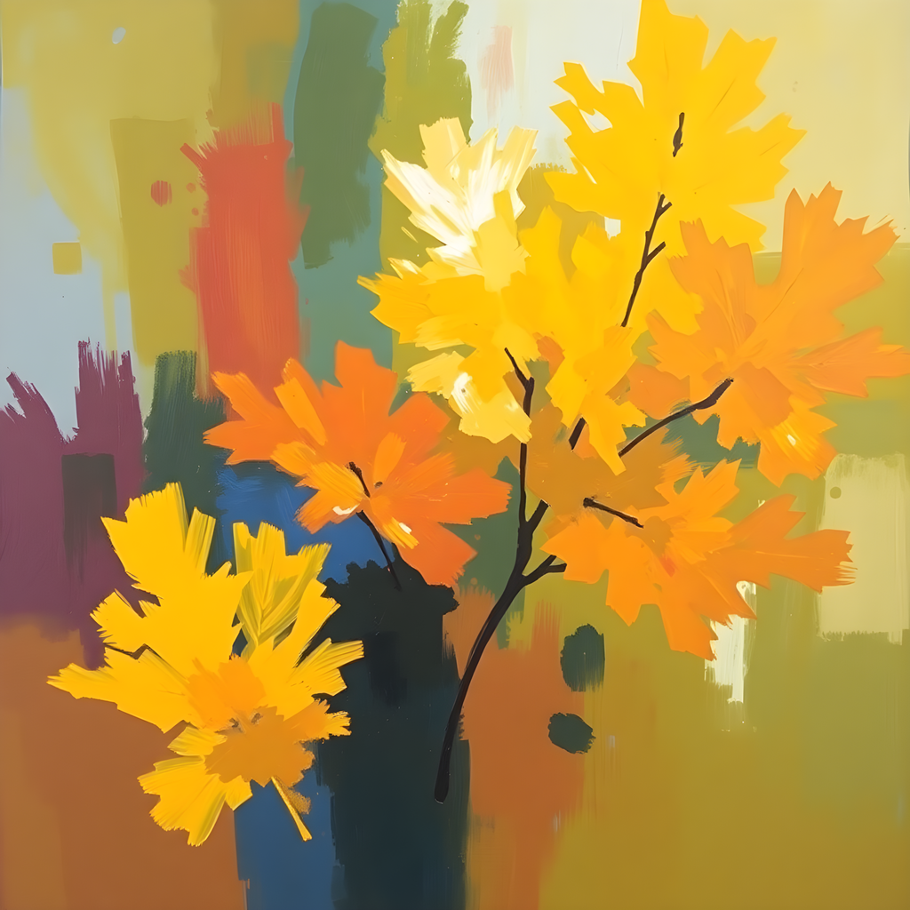 Abstract Autumn Leaves Yellow Orange Wall Art