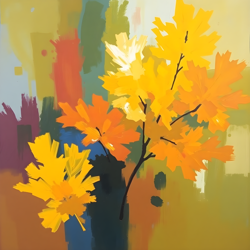 Abstract Autumn Leaves Branch Yellow Orange Wall Art