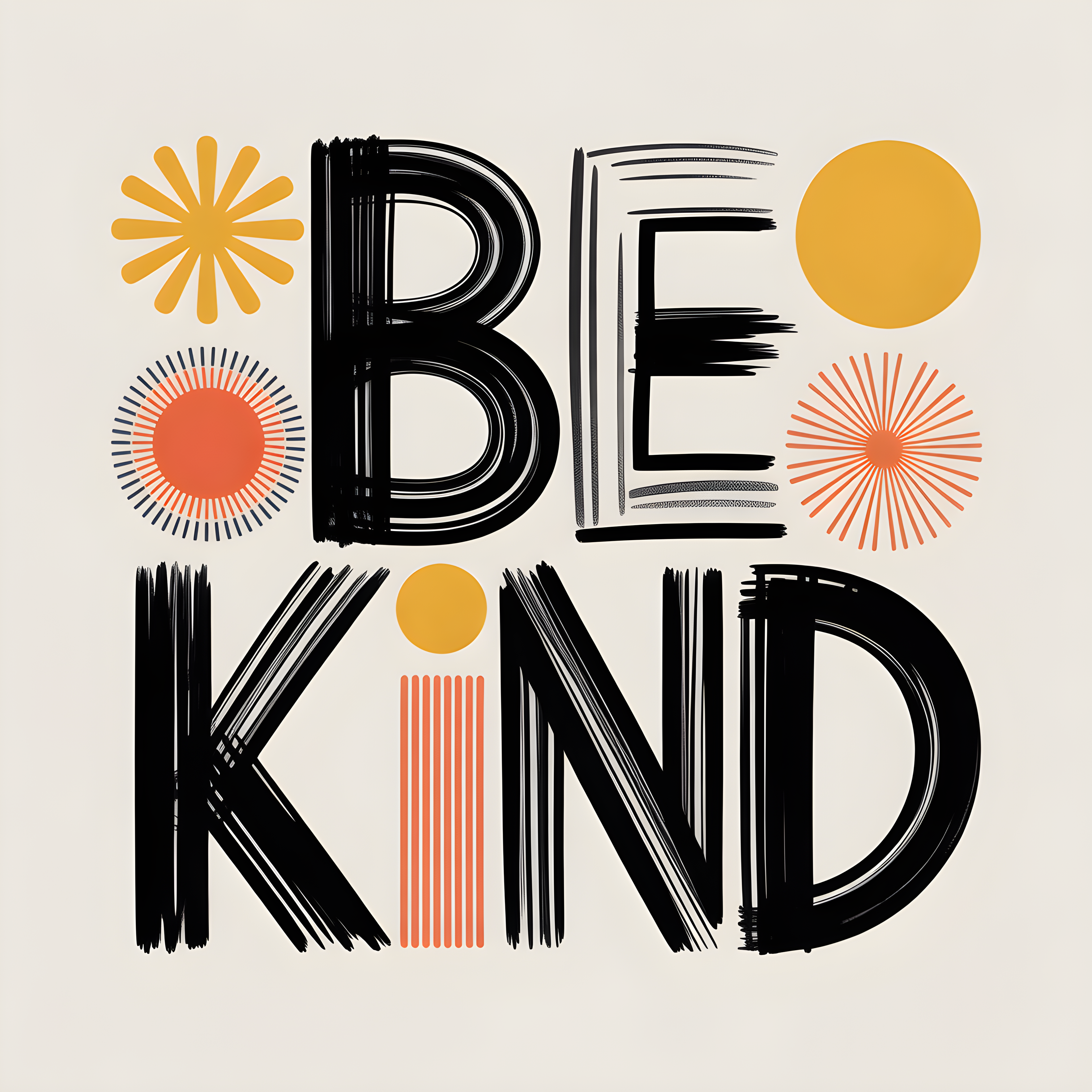 Be Kind Retro Line Art with Suns - Square Wall Art