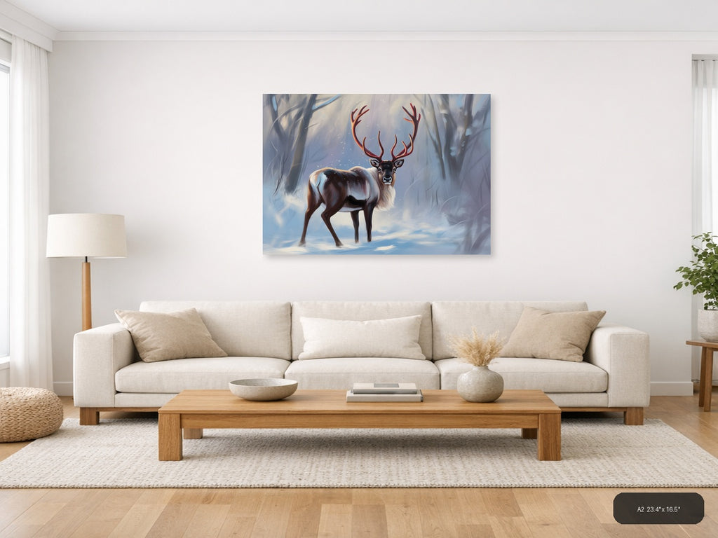 Majestic Deer with Glowing Antlers Abstract Wall Art — A2 / Living Room