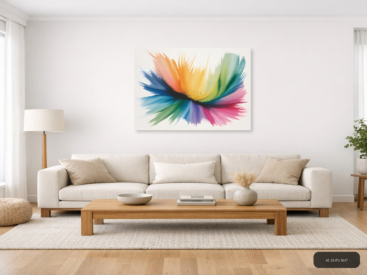 Rainbow Watercolor Splash Abstract Wall Art — A2 / Living Room