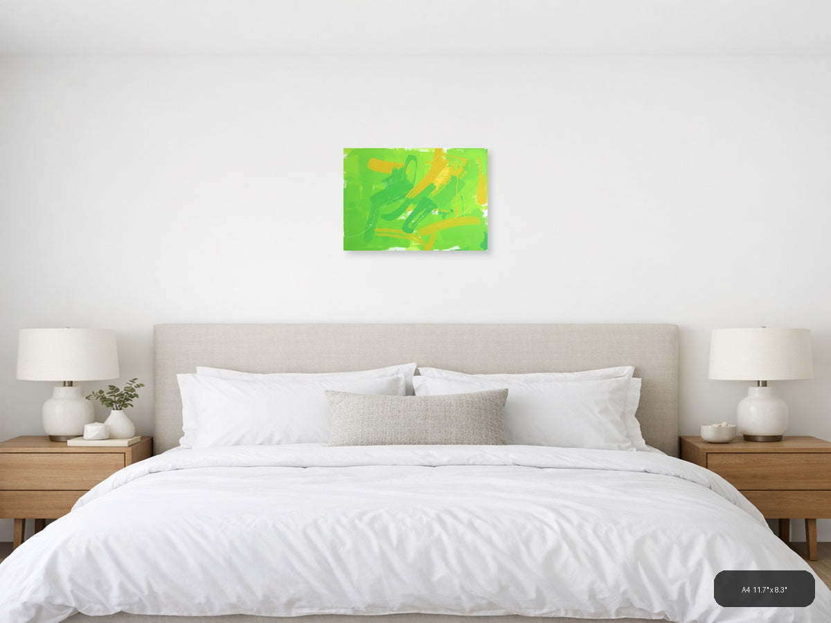 Green and Yellow Abstract Brushstrokes Wall Art — A4 / Bedroom