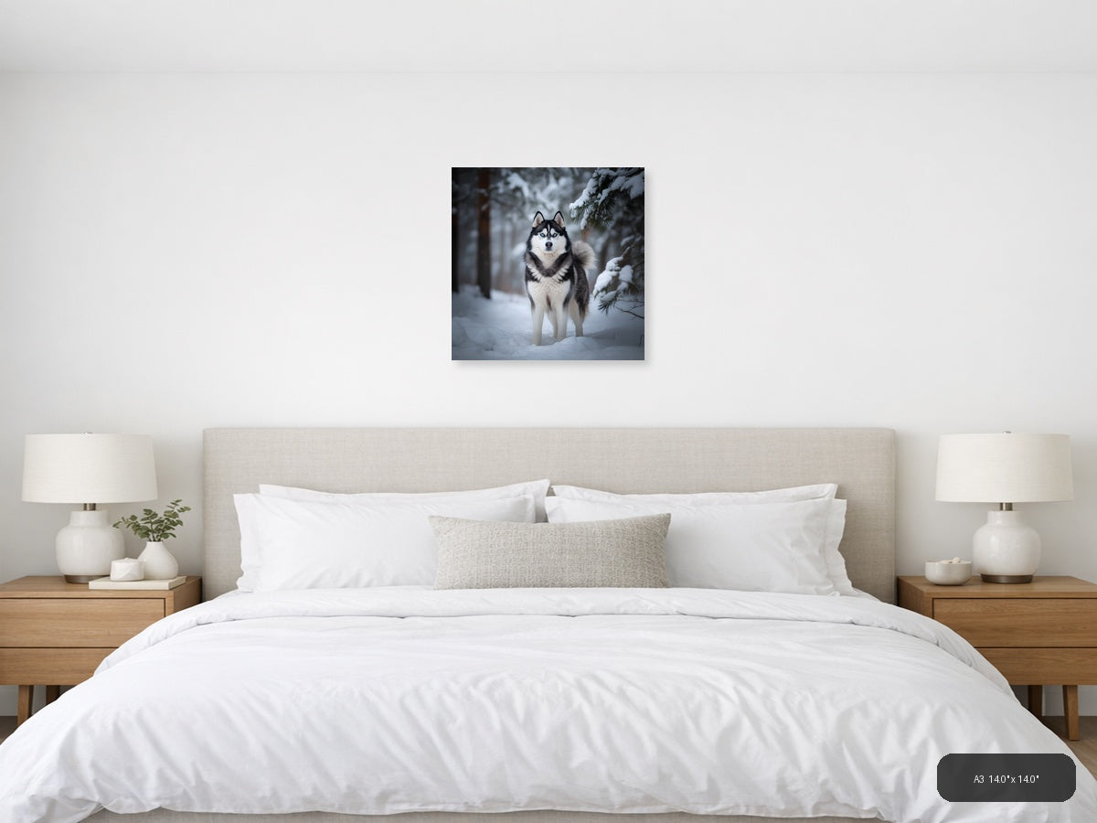 Husky in Snow Forest Winter Photography Wall Art — A3 / Bedroom