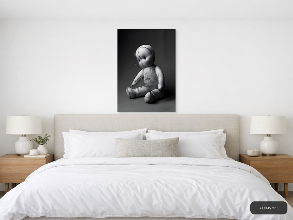 Stitched Voodoo Doll Monochrome Photography Wall Art — A1 / Bedroom
