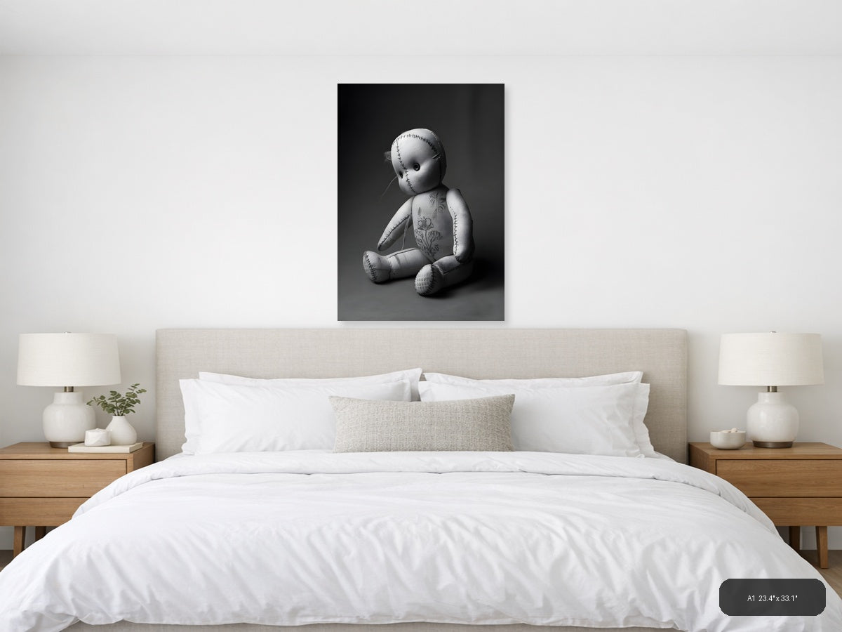 Stitched Voodoo Doll Monochrome Photography Wall Art — A1 / Bedroom