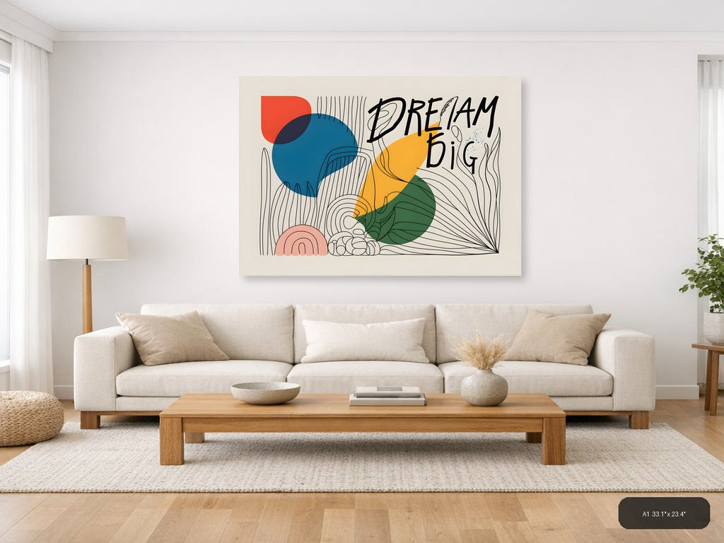 Dream Big Line Art with Colorful Geometric Shapes Wall Art — A1 / Living Room