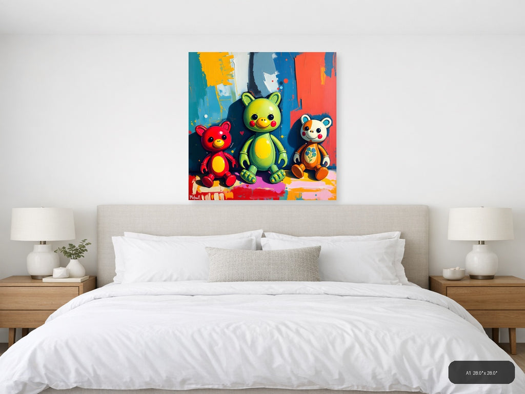 Colorful Bear Friends Abstract Pop Art Wall Art — A1 / Bedroom