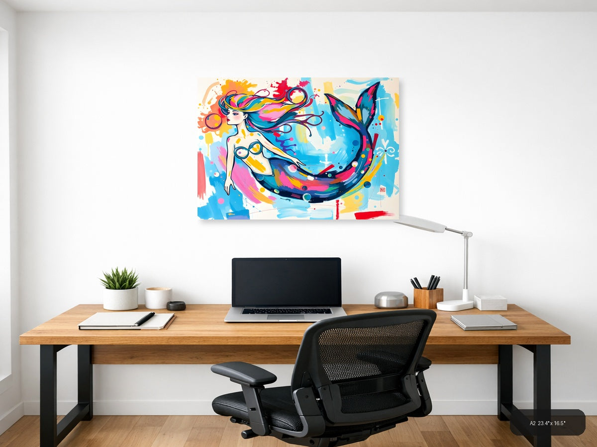 Colorful Mermaid Abstract Splash Modern Wall Art — A2 / Office