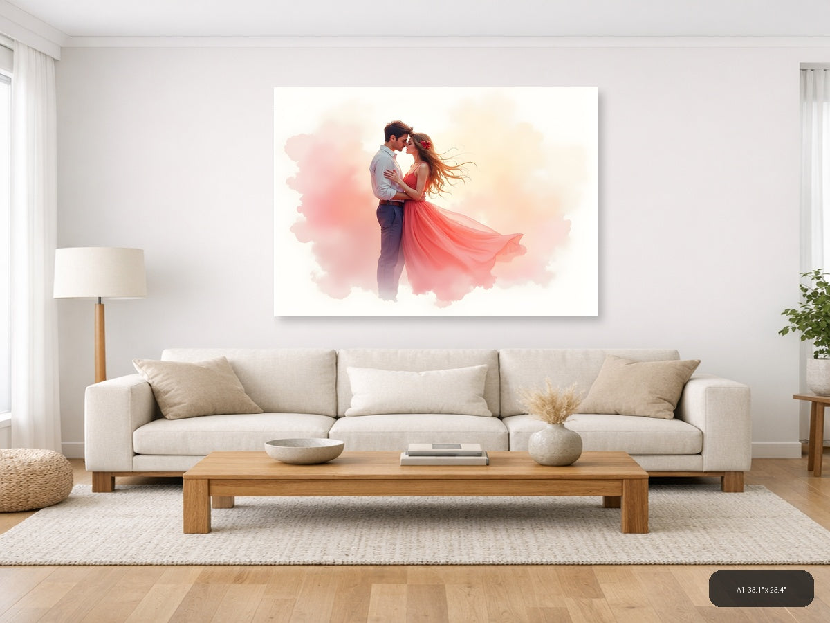 Romantic Couple Dancing Watercolor Wall Art — A1 / Living Room