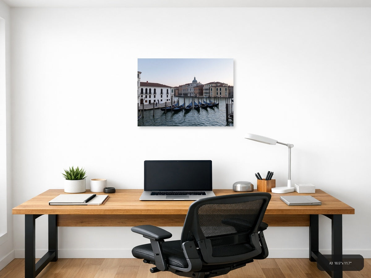 Venice Grand Canal Gondolas Architecture | Minimalist Landscape Wall Art — A3 (Office)