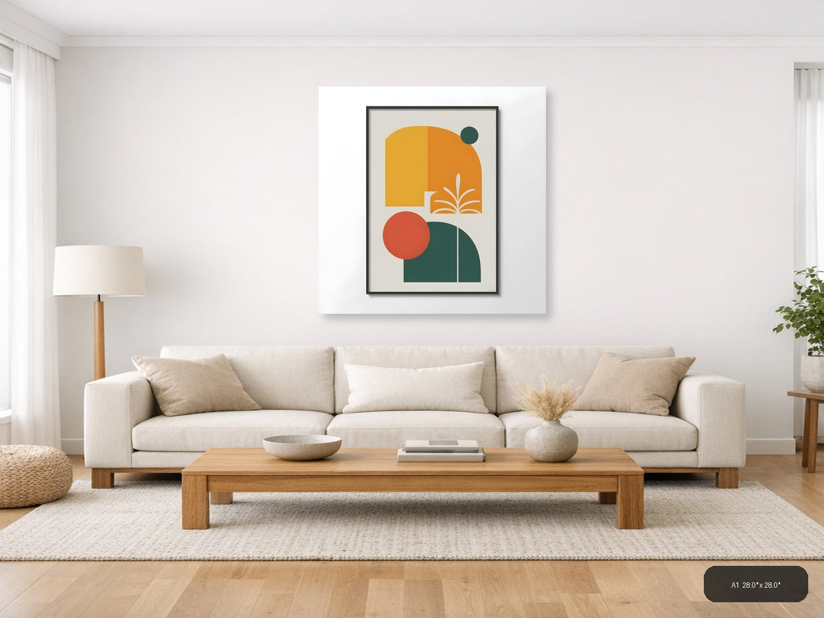 Minimalist Books and Circles Geometric Wall Art — A1 / Living Room