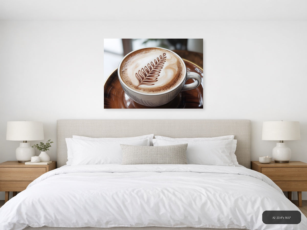 Latte Art Fern Leaf Line Art Coffee Wall Art — A2 / Bedroom