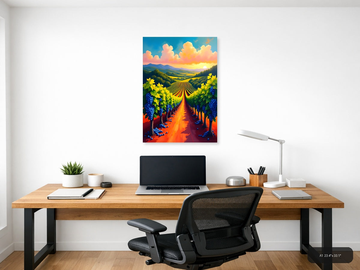 Vibrant Vineyard Sunset Abstract Landscape Wall Art — A1 / Office