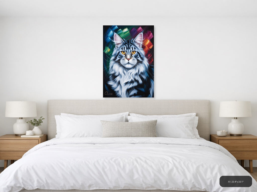 Abstract Colorful Tiger Portrait with Golden Eyes Wall Art — A1 / Bedroom