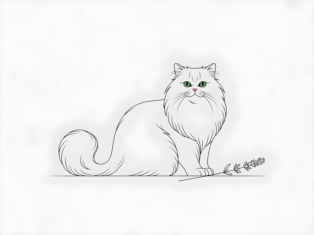 Fluffy White Cat Minimalist Line Drawing Wall Art