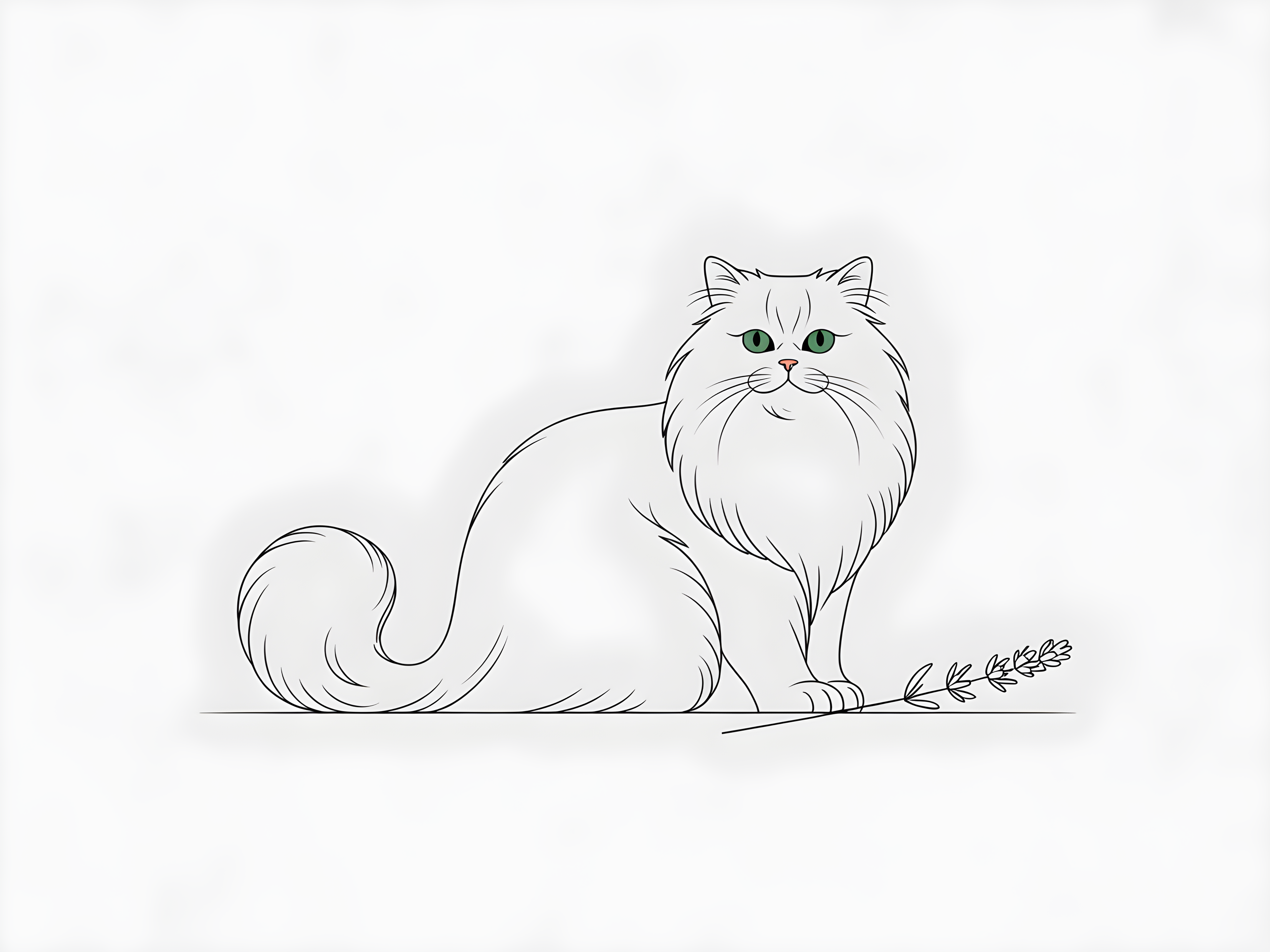 Fluffy White Cat Minimalist Line Drawing Wall Art