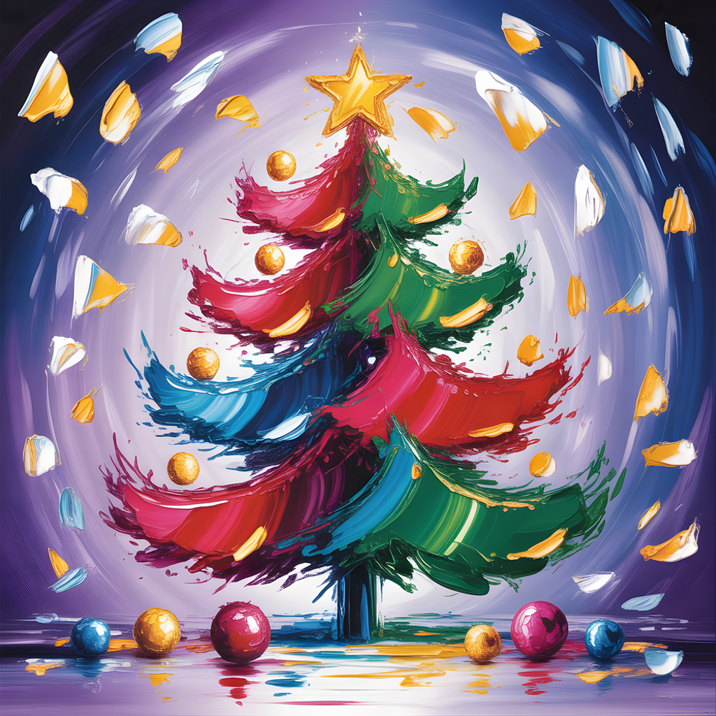 Abstract Christmas Tree with Gold Star | Modern Wall Art