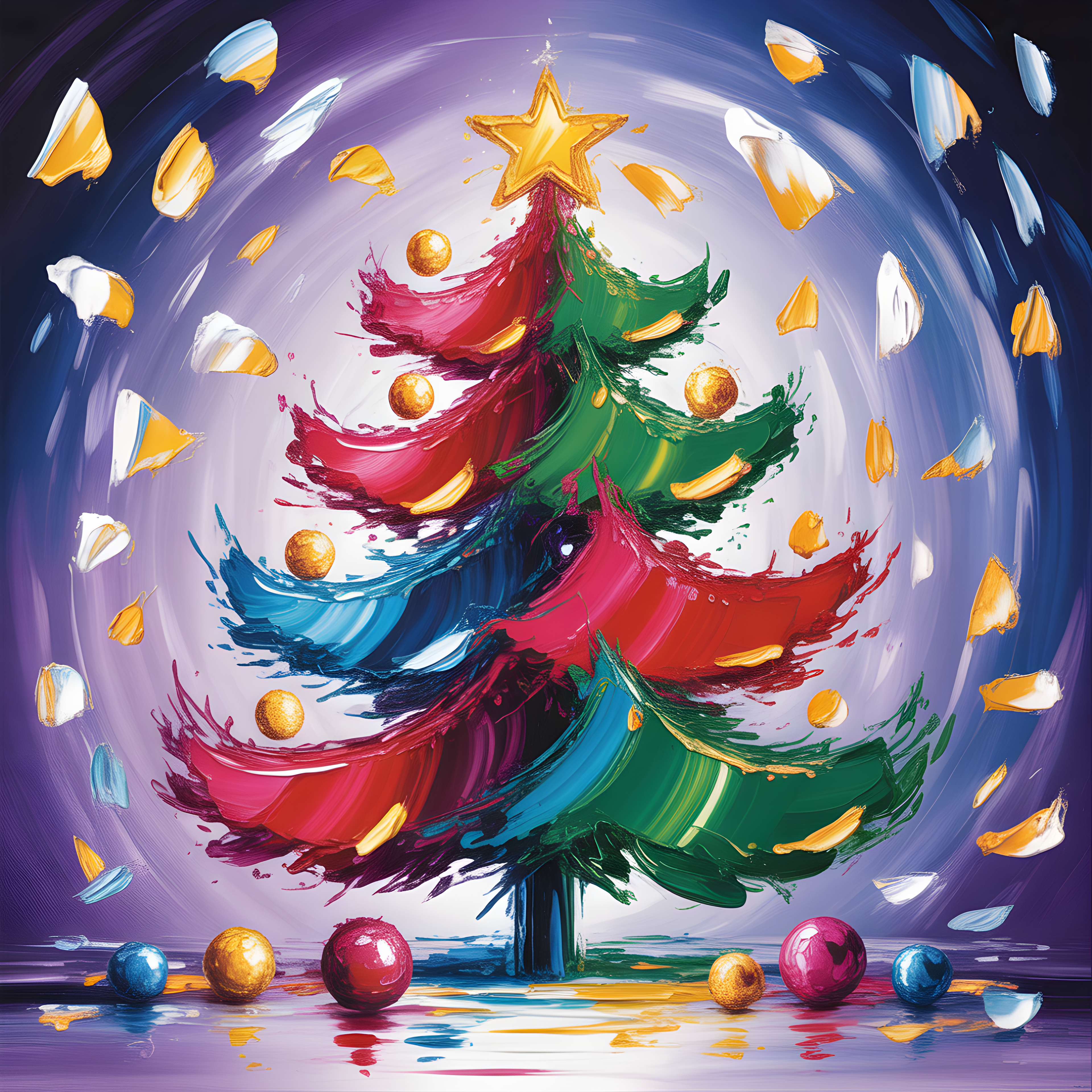 Abstract Christmas Tree with Gold Star | Modern Wall Art