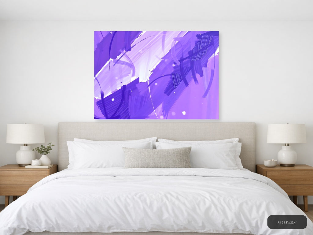 Purple Abstract Brushstrokes & Light Rays Wall Art — A1 / Bedroom