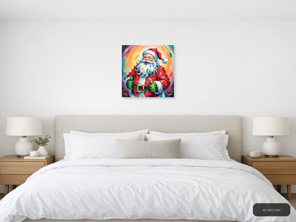 Colorful Abstract Santa Portrait Wall Art — A3 / Bedroom