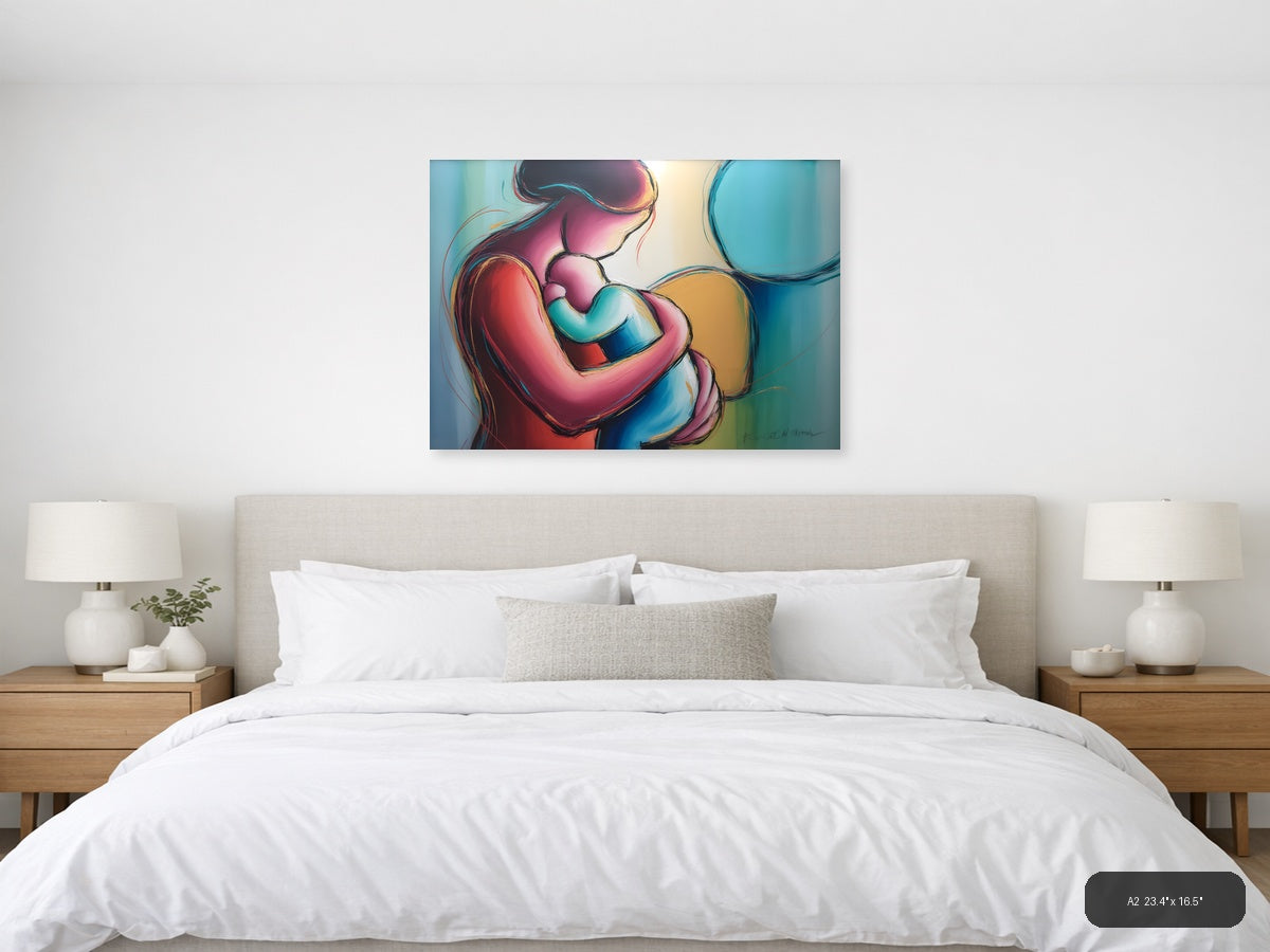 Colorful Abstract Mother and Child Embrace Wall Art — A2 / Bedroom