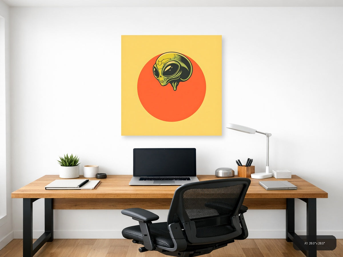Vintage Alien Head on Red Sun Wall Art — A1 / Office