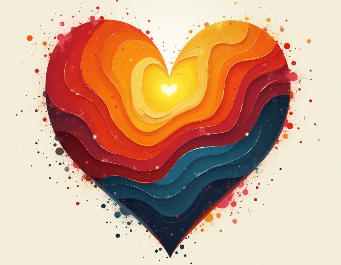 Layered Heart with Glowing Center | Abstract Rainbow Wall Art