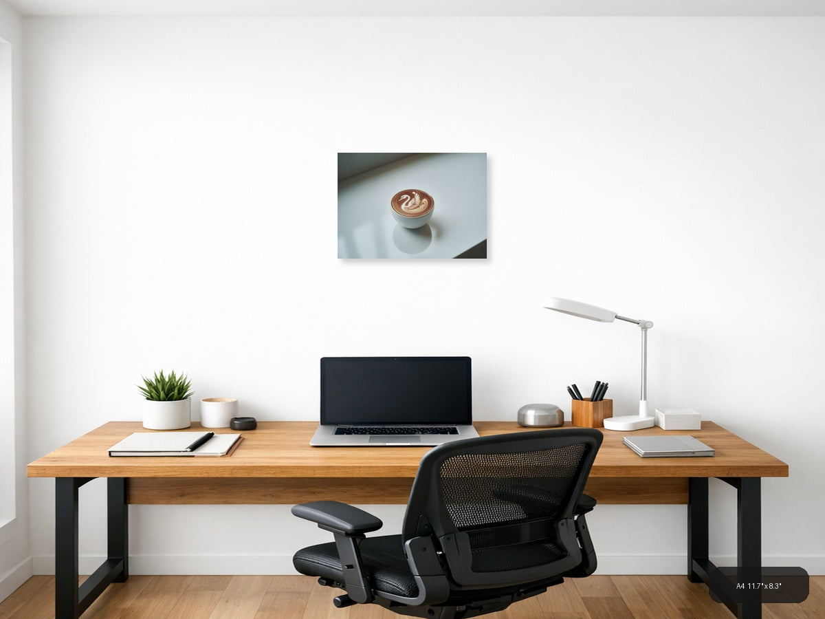 Minimalist Swan Latte Art Coffee Cup Wall Art — A4 / Office