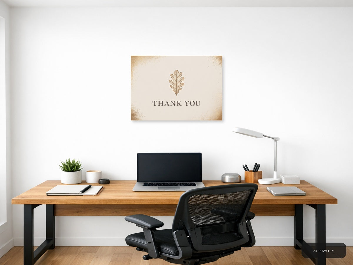 Thank You Oak Leaf Typography Wall Art — A3 / Office