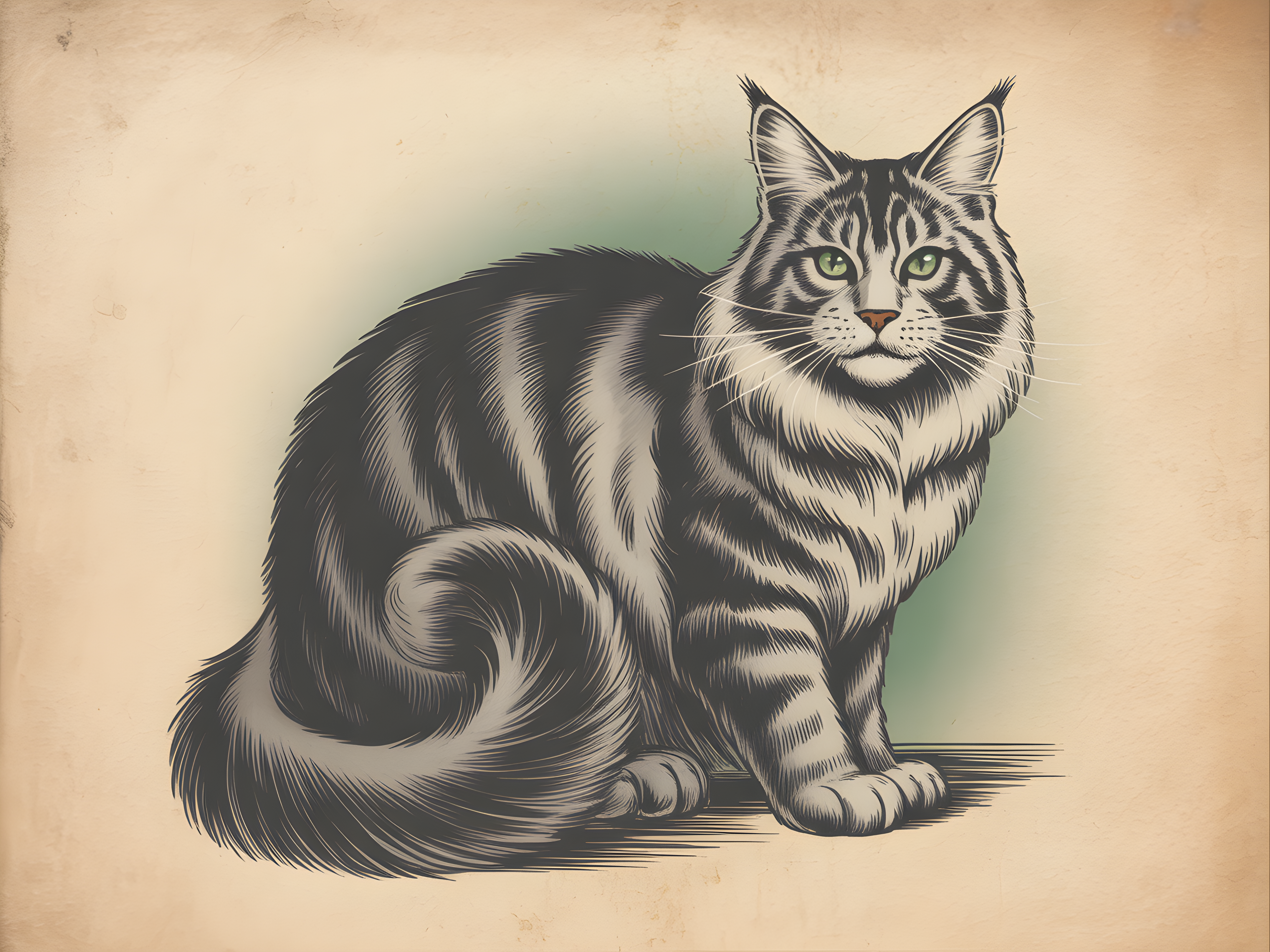Vintage Tabby Cat Portrait with Green Eyes Wall Art