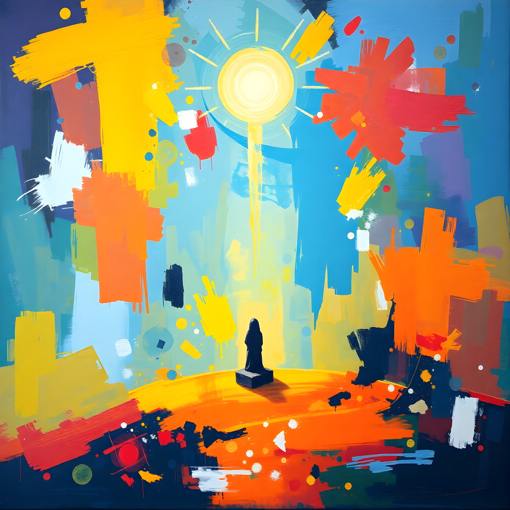 Vibrant Abstract Sun and City Landscape Wall Art