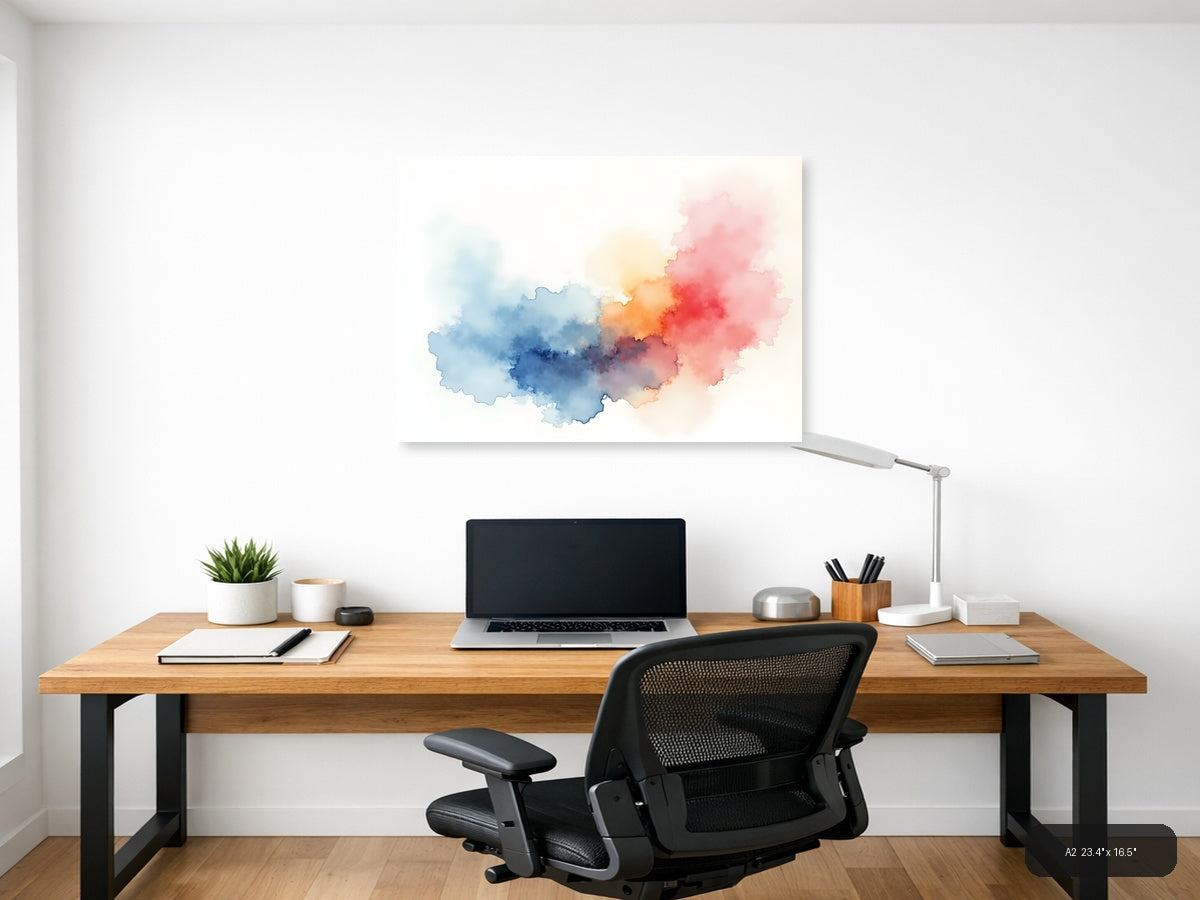 Abstract Watercolor Map China Blue Red Pink Wall Art — A2 / Office