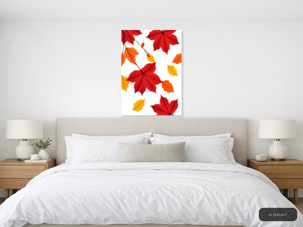 Minimalist Autumn Leaves Portrait Wall Art — A1 / Bedroom