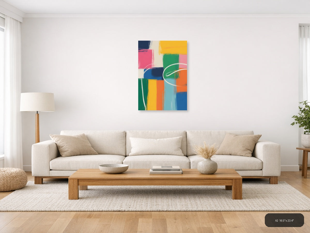 Colorful Abstract Geometric Blocks Modern Wall Art — A2 / Living Room