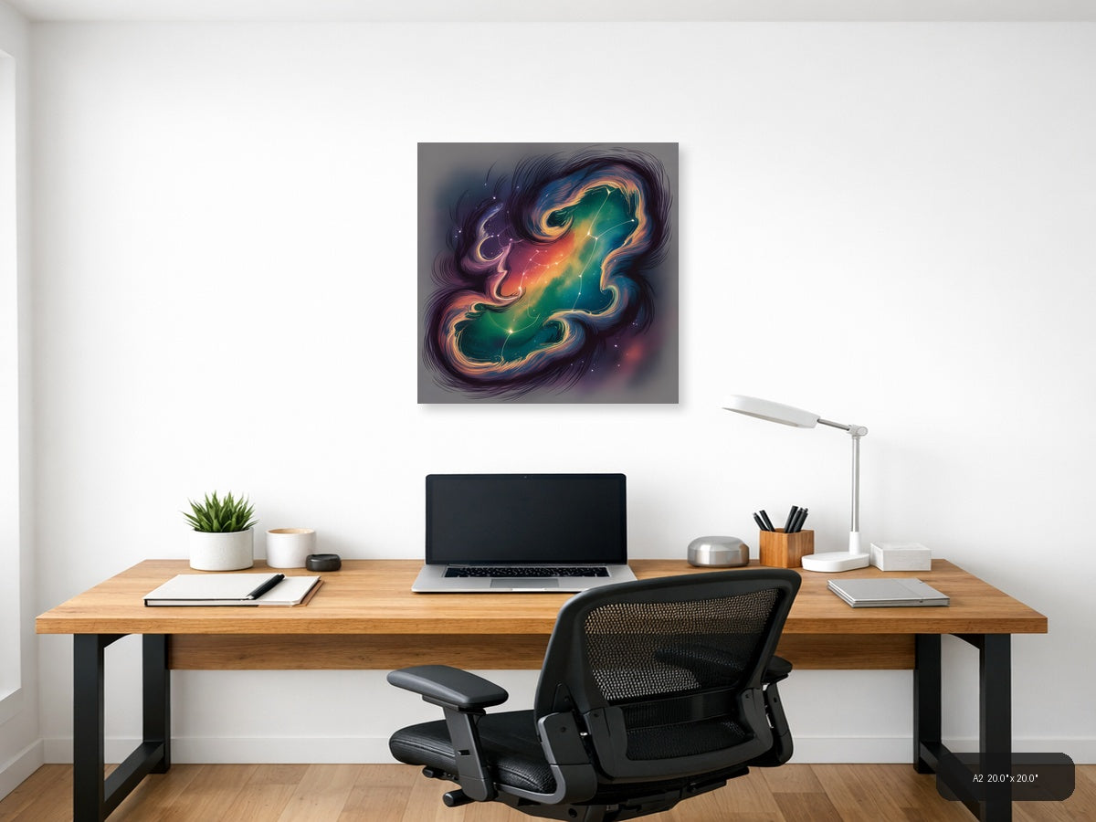 Cosmic Zodiac Gemini Neon Line Art Wall Art — A2 / Office