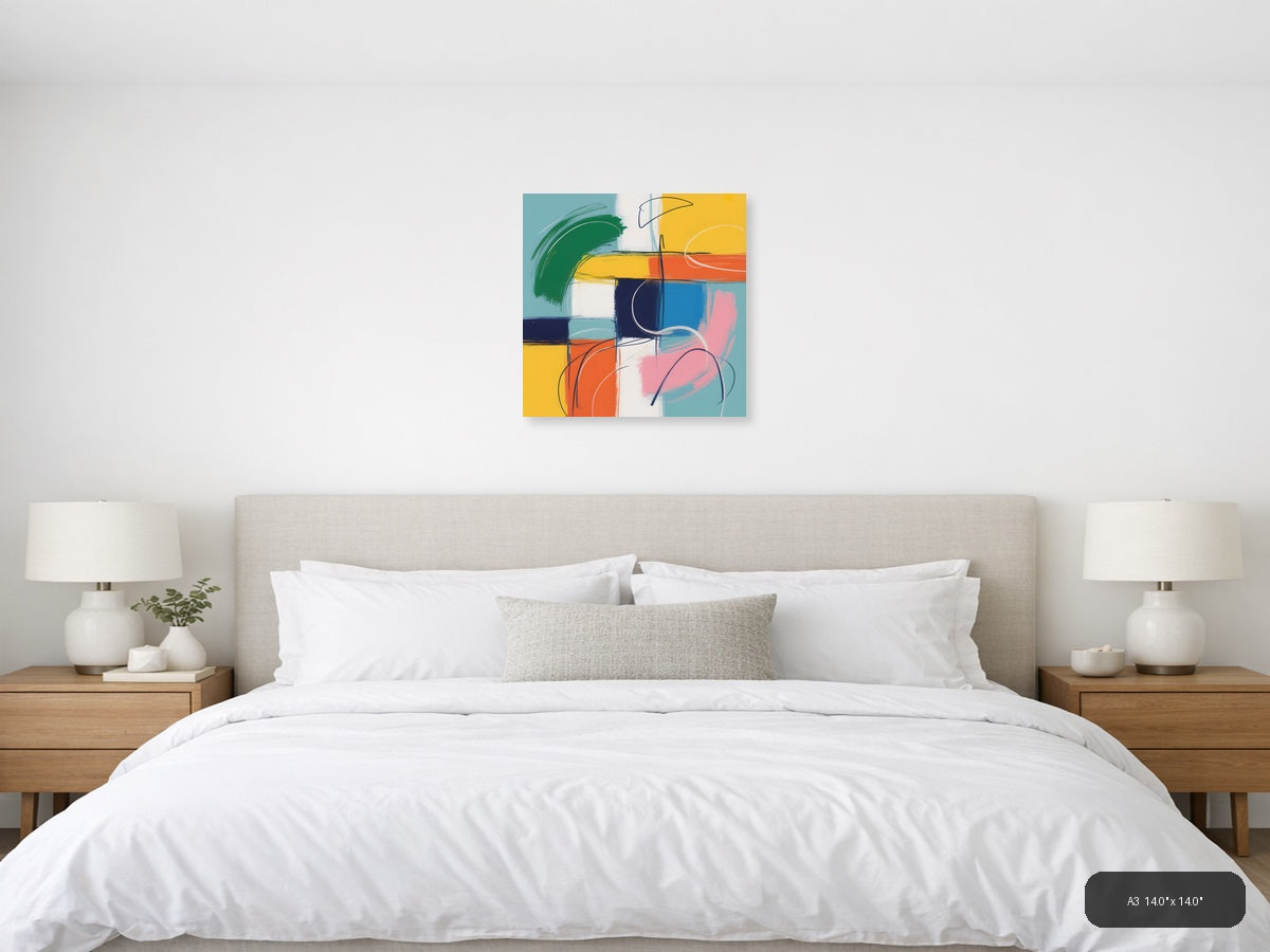 Colorful Abstract Geometric Blocks and Lines Wall Art — A3 / Bedroom