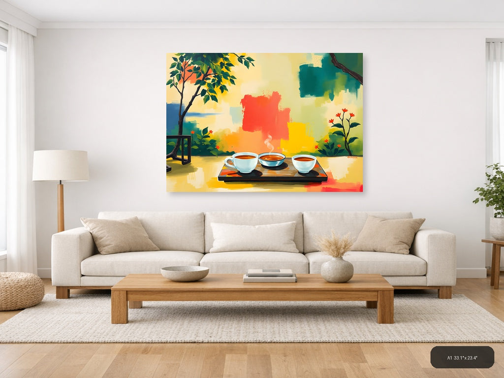 Abstract Coffee Cup Garden - Vibrant Modern Wall Art — A1 / Living Room
