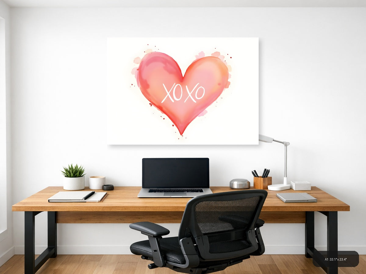 XOXO Watercolor Heart Pink Gradient Wall Art — A1 / Office