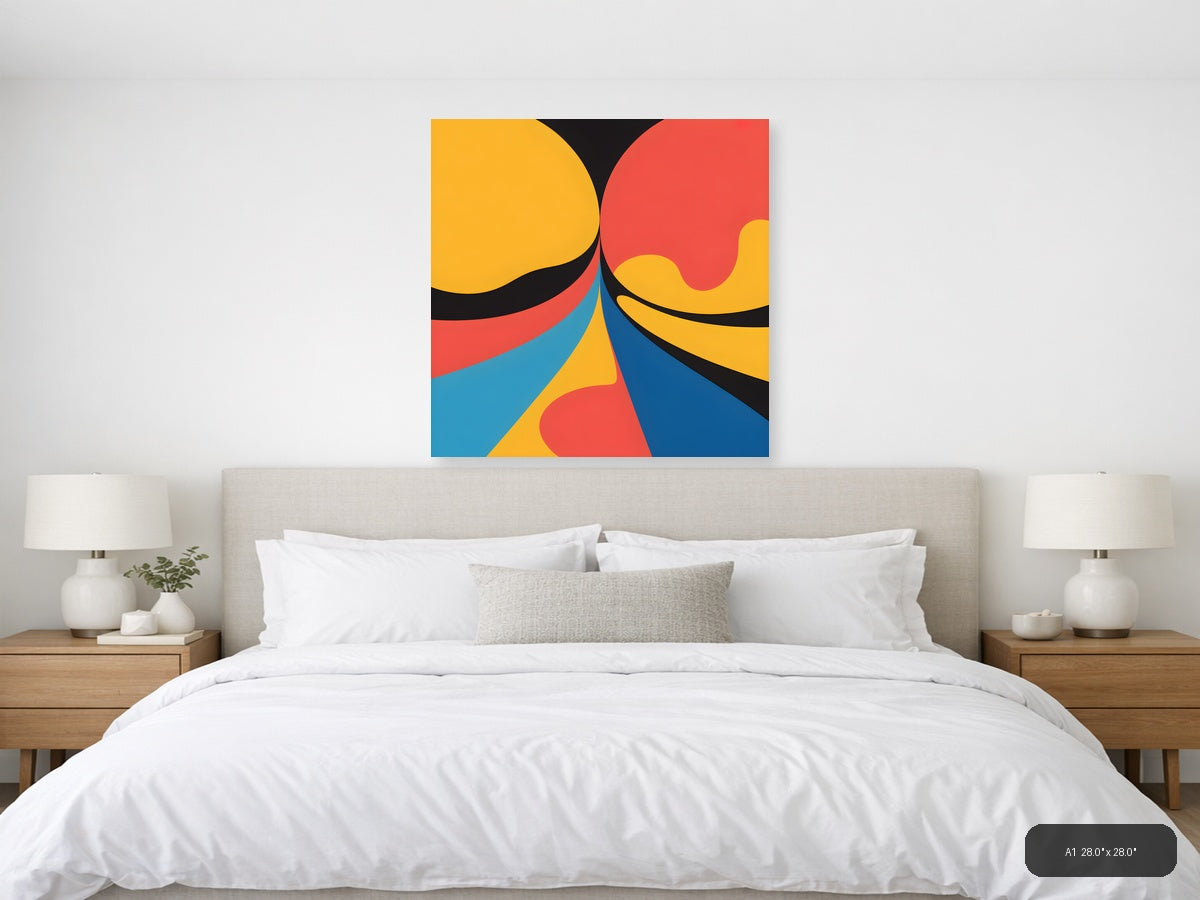 Abstract Geometric Waves Colorful Modern Wall Art — A1 / Bedroom
