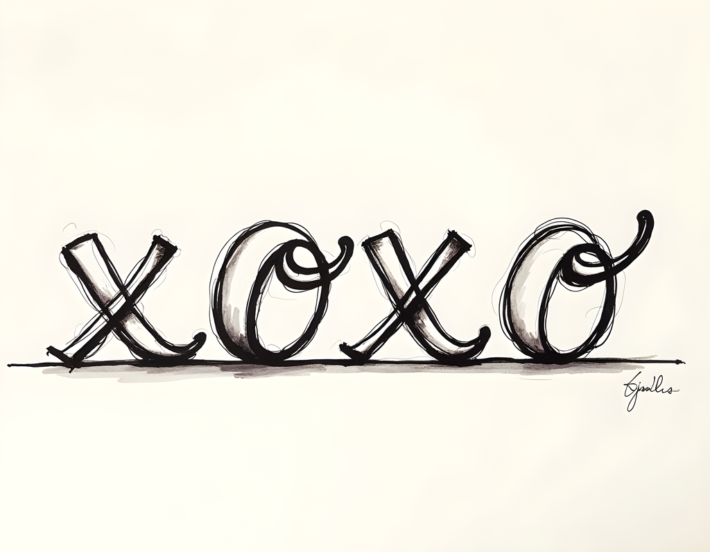 XOXO Line Art Sketch - Minimalist Black & White Wall Art