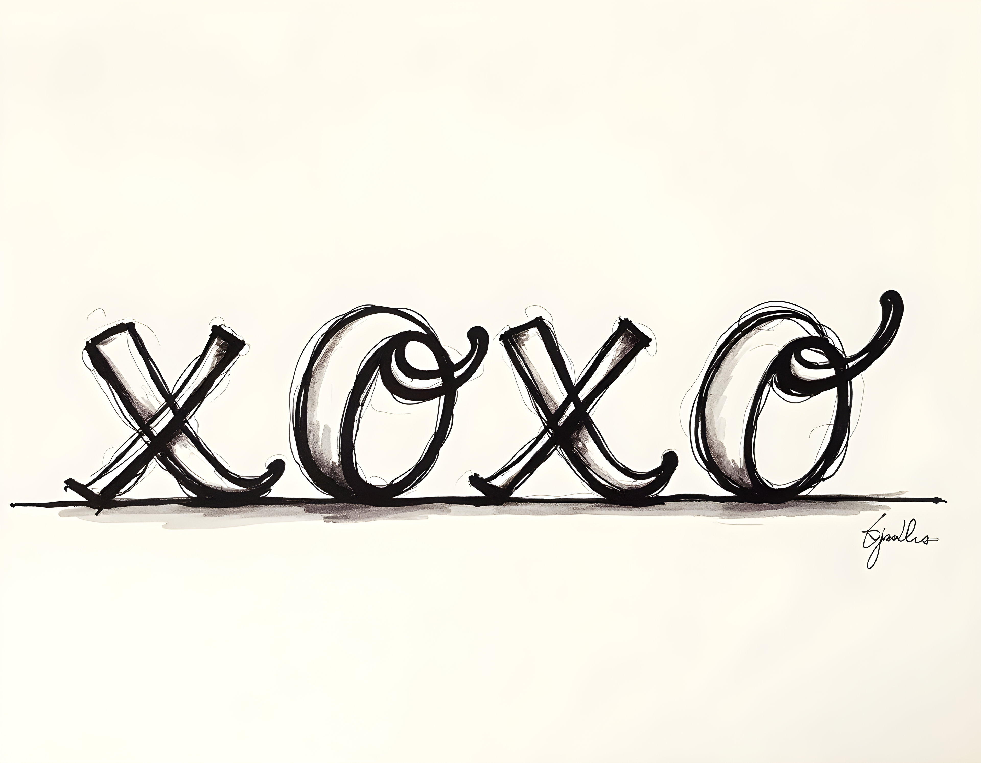 XOXO Line Art Sketch - Minimalist Black & White Wall Art