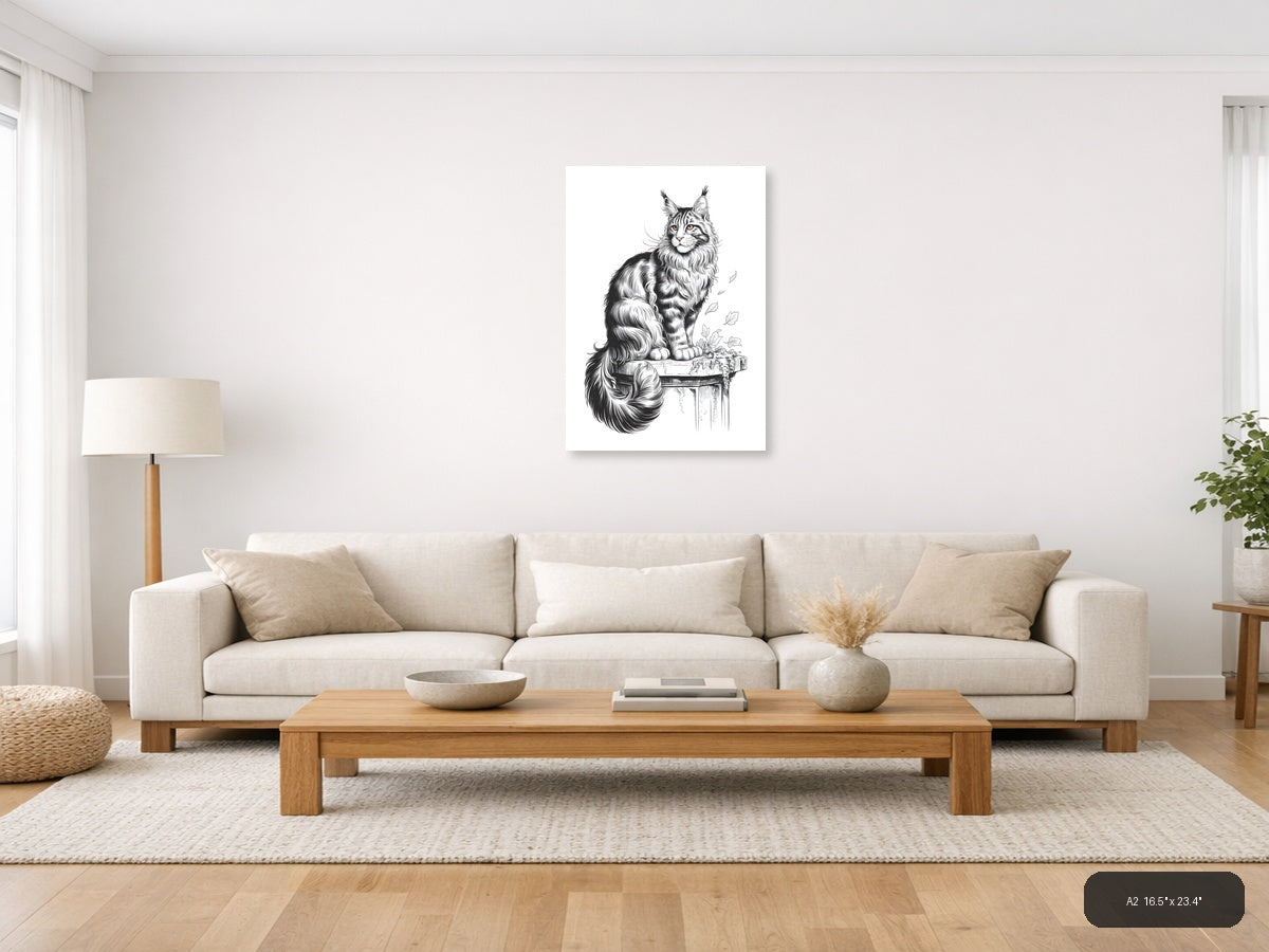 Majestic Lynx Line Art Portrait Wall Art — A2 / Living Room