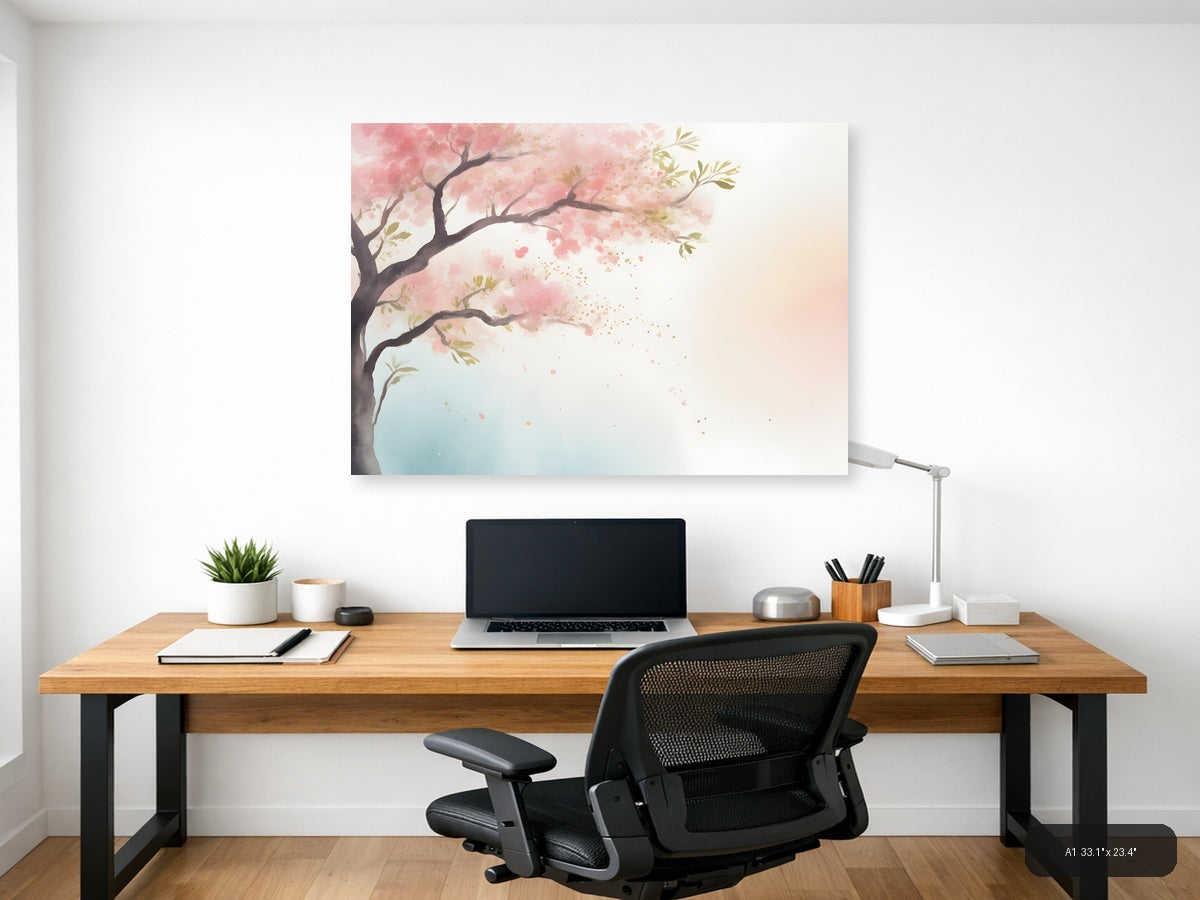 Cherry Blossom Tree Watercolor Landscape Wall Art — A1 / Office