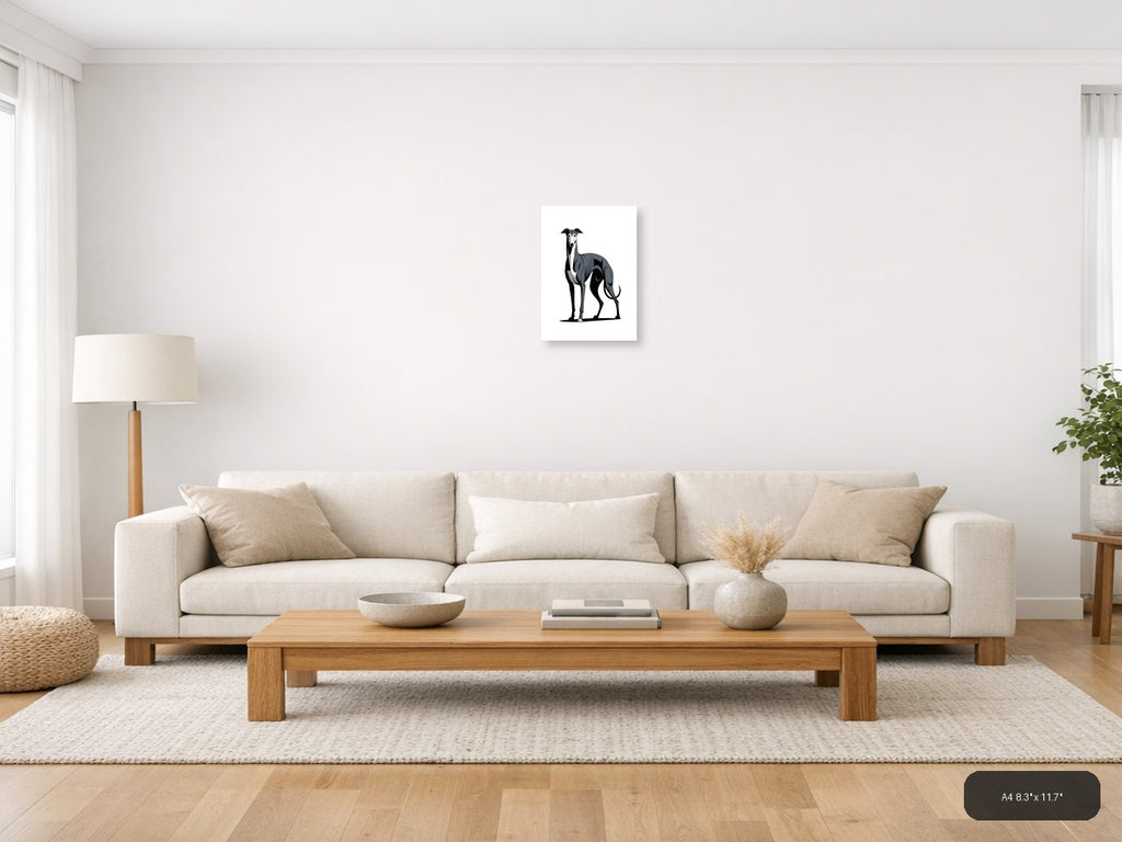 Minimalist Greyhound Dog Portrait Wall Art — A4 / Living Room