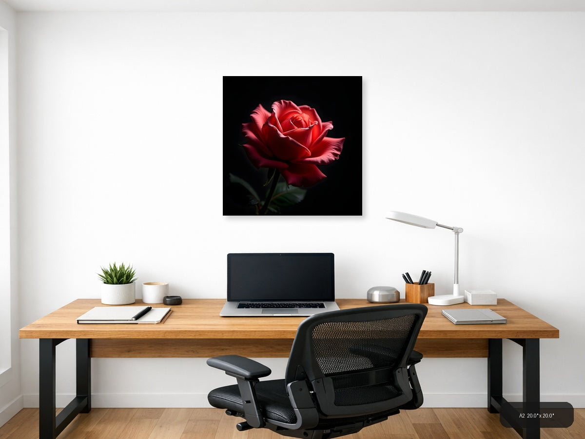 Red Rose Bloom on Black - Fine Art Photography Wall Art — A2 / Office