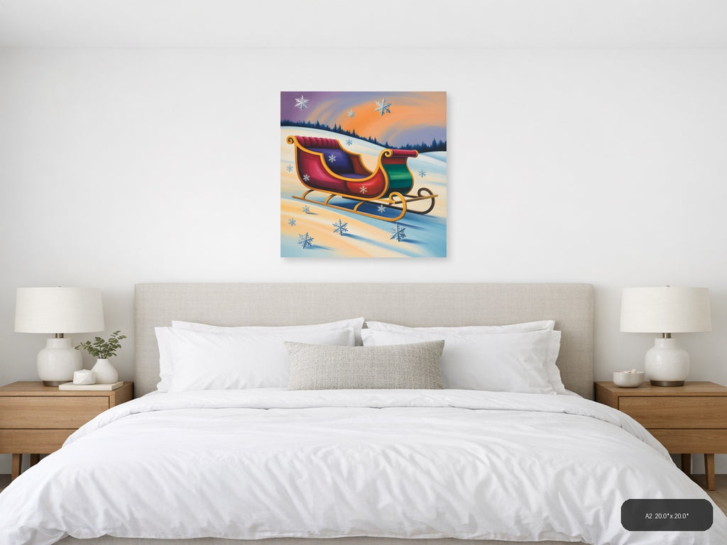 Santa's Sleigh Winter Landscape Abstract Wall Art — A2 / Bedroom